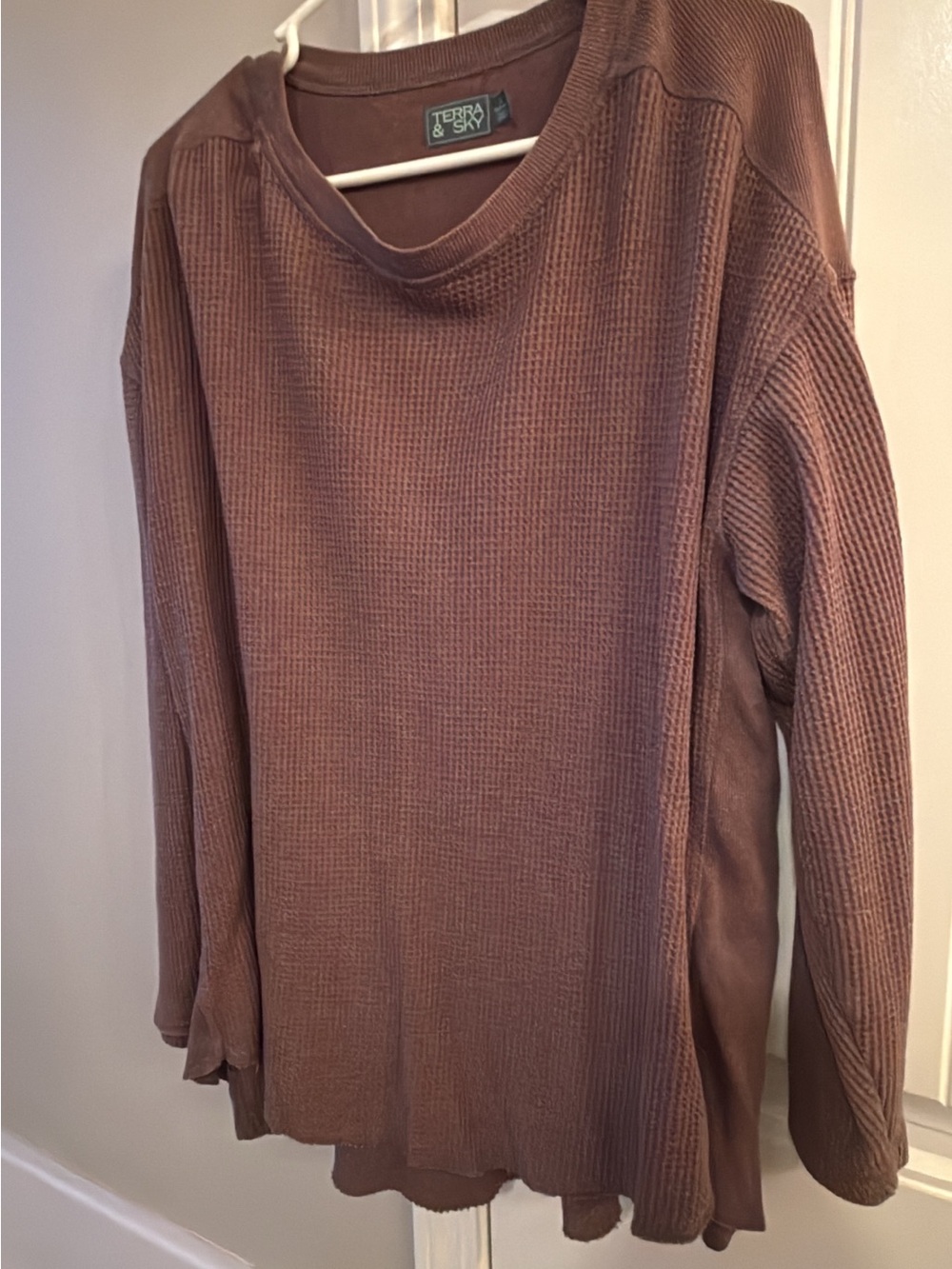 Terra & Sky Chocolate Brown Waffle-Knit Scoop Neck Sweater